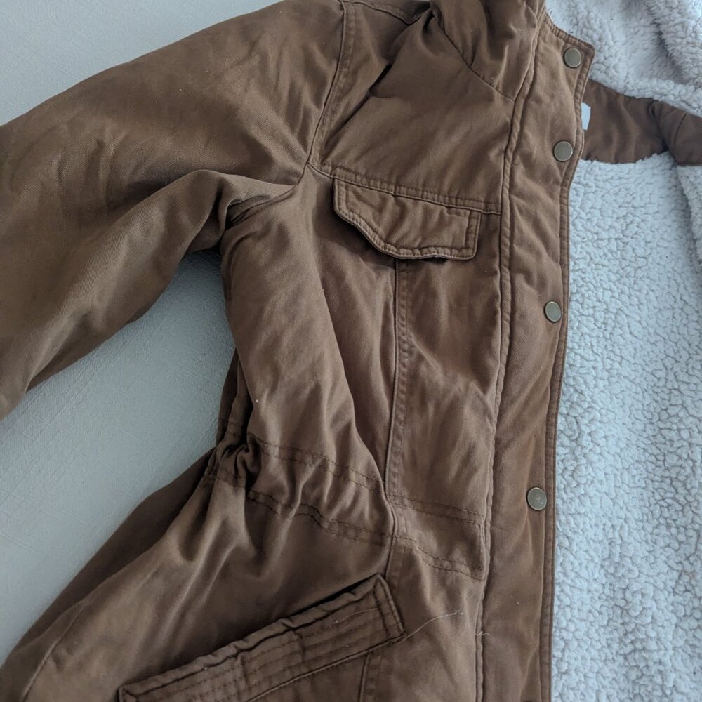 Brown Canvas Sherpa Lined Utility Jacket - Picture 3 of 6